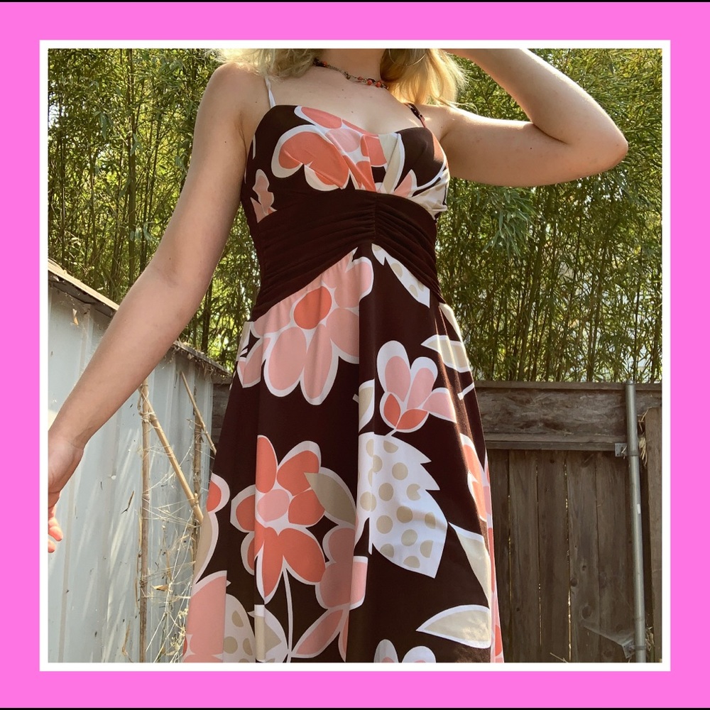 Flowy floral printed brown dress